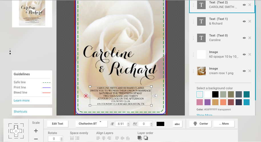 Here is a look at the Zazzle design tool showing how I made my invitation with my cream rose photo. Sell your art and photos online.