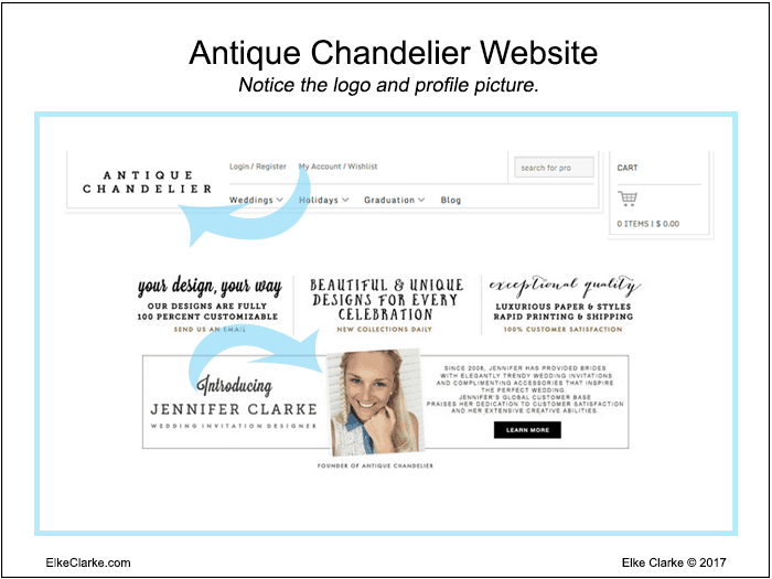 Antique Chandelier Website has the Same Business Branding with the Store Logo and Profile Photo as on My Zazzle Store