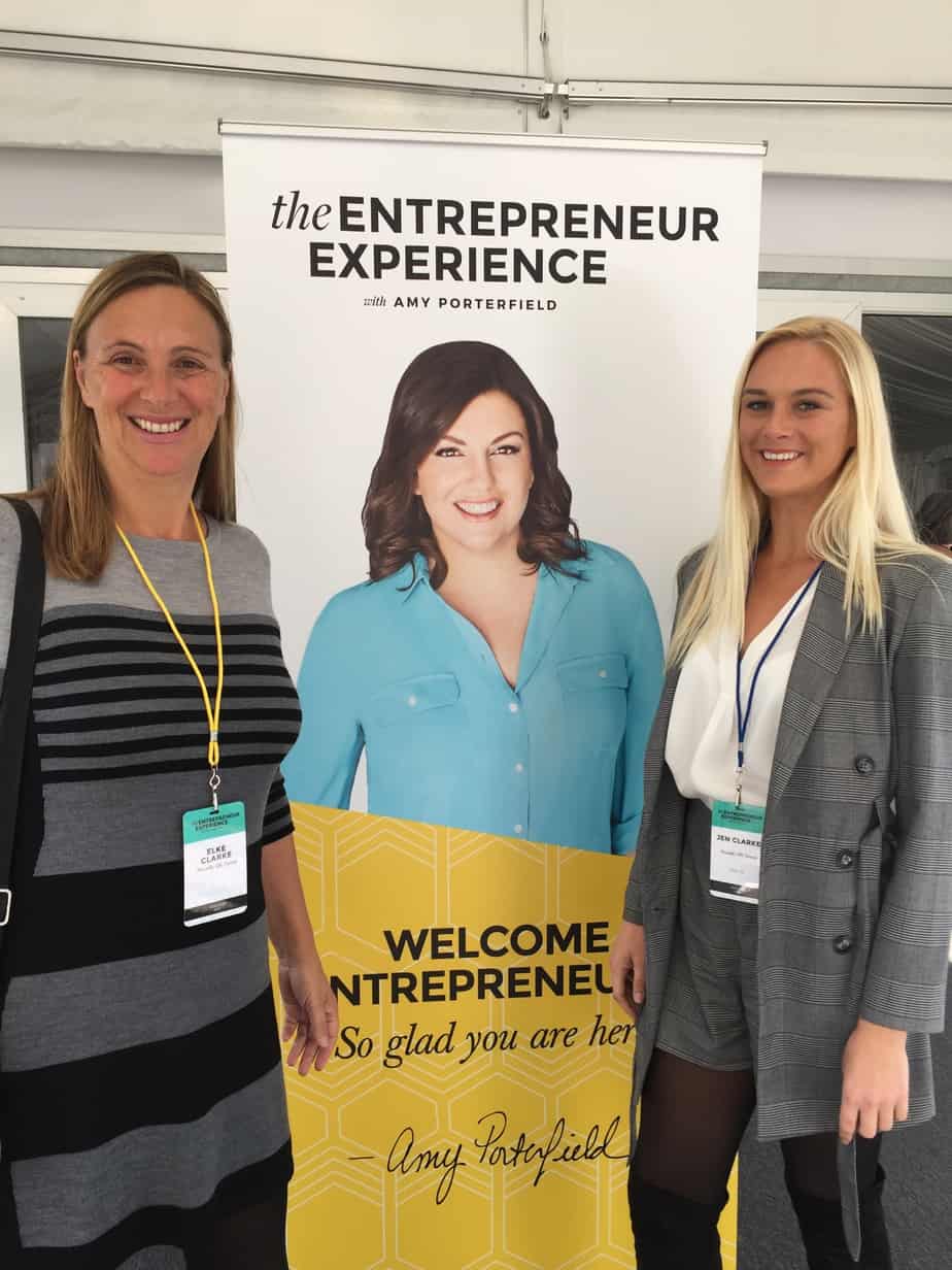 Elke Clarke and Jen Clarke at the Entrepreneur Experience with Amy Porterfield
