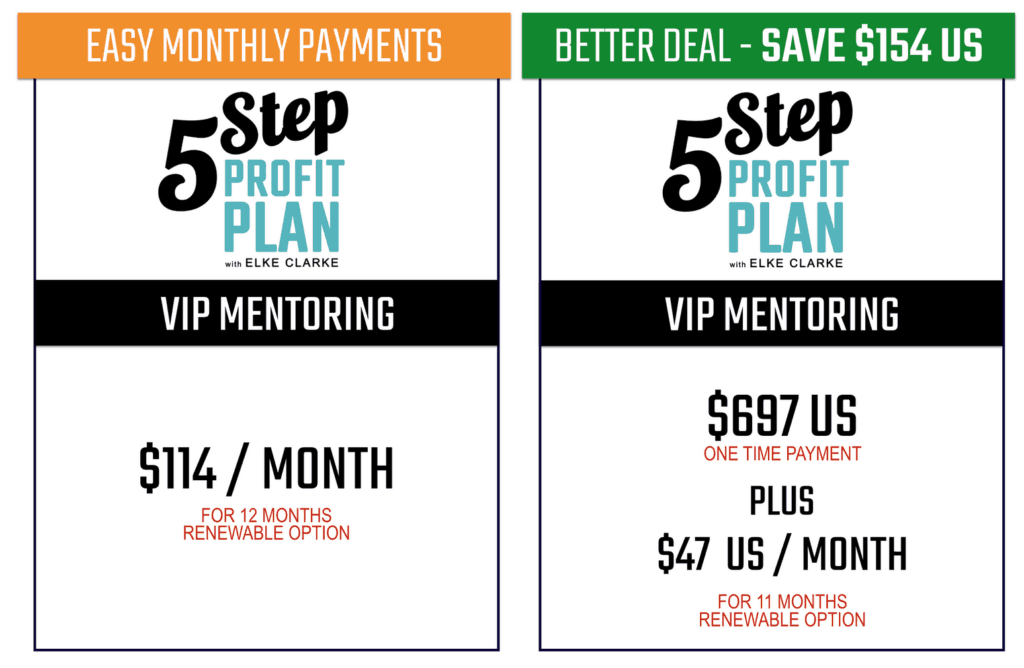 Cart will be closing on November 11, 2018 for the 5 Stept Profit Plan VIP Mentoring Program. Take advantage of either of these limited time pricing offers.