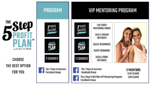 The 5 Step Profit Plan Program and The 5 Step Profit Plan VIP Mentoring Program with Elke Clarke comparison for Zazzle designers