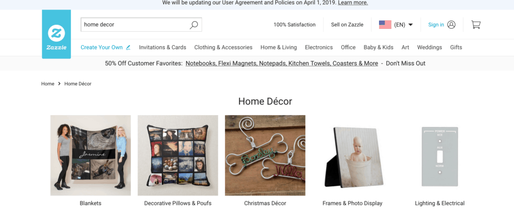 Zazzle displays trending product types when you do a search within your niche