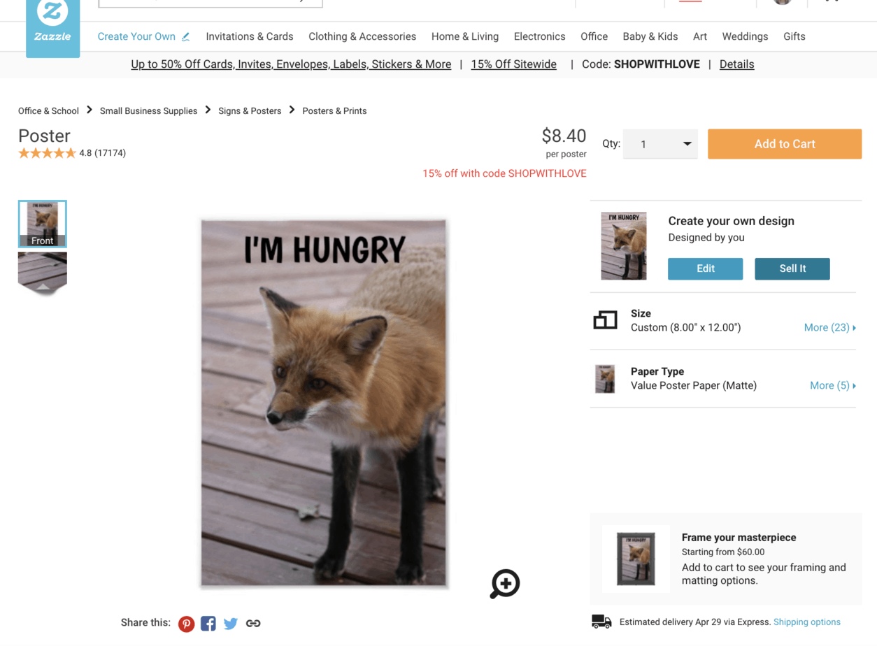 Click on the sell it option to post your product on Zazzle