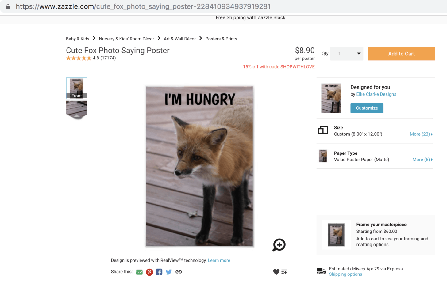 The fox poster is now for sale on Zazzle
