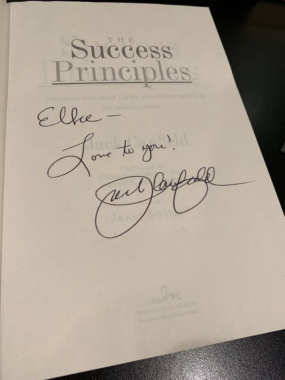Jack Canfield autographed book The Success Principles for Elke Clarke