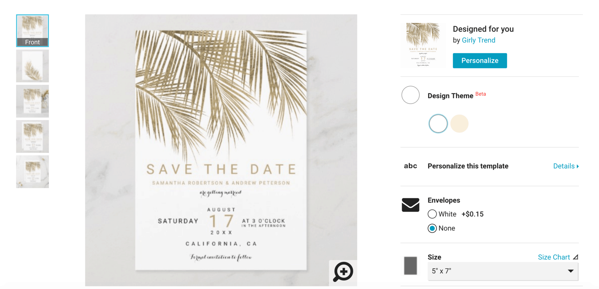 This design theme option shows the white background version of the save the date