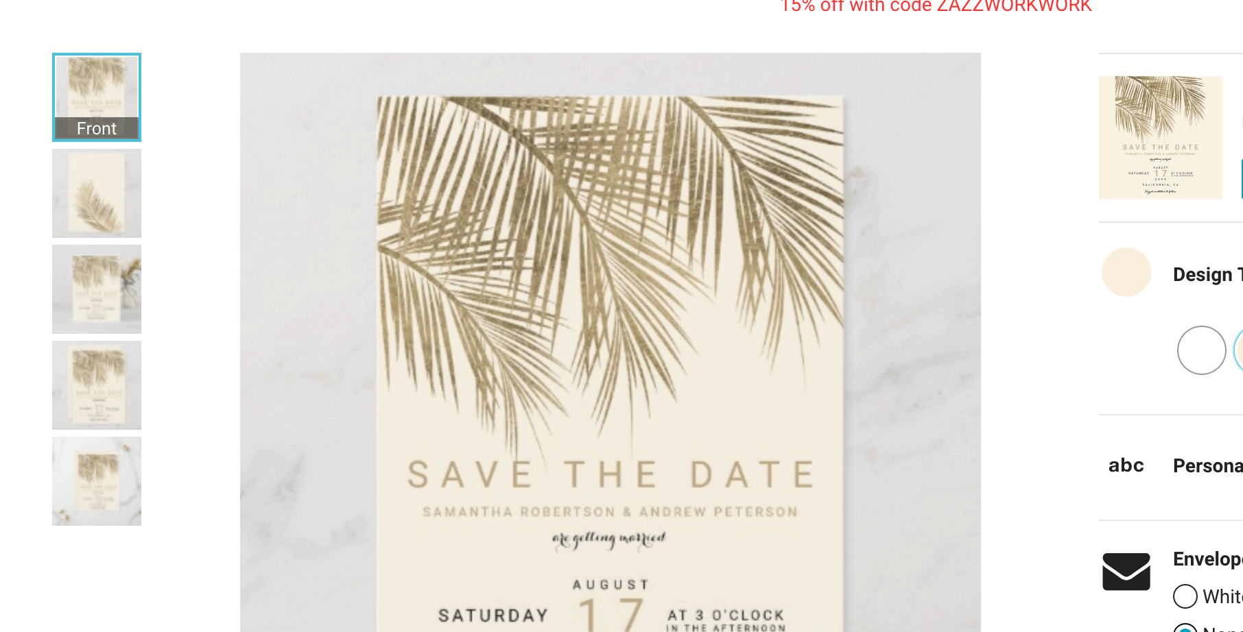 This design theme option shows the beige background version of the save the date