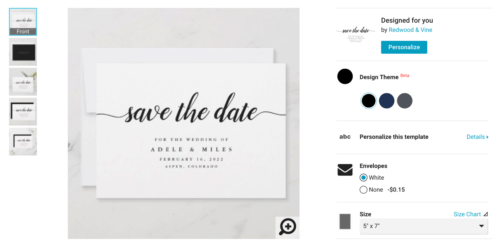 sell more on Zazzle: This color option shows the black text version for the save the date