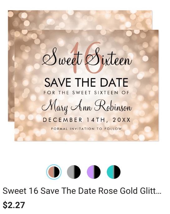 This save the date has found different combinations of design themes based on different colored graphics and fonts