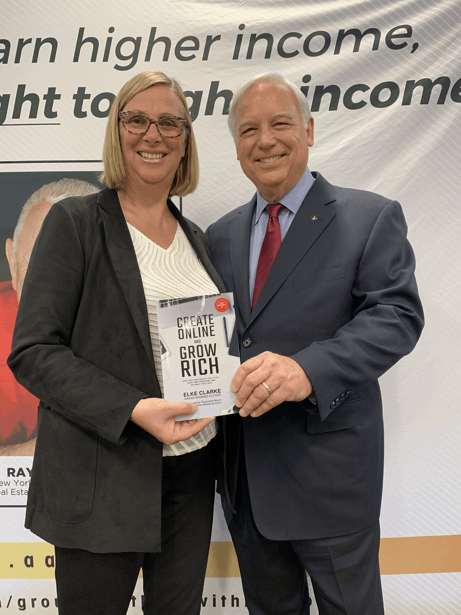 Jack Canfield and Elke Clarke with Elke's Book, Create Online and Grow Rich