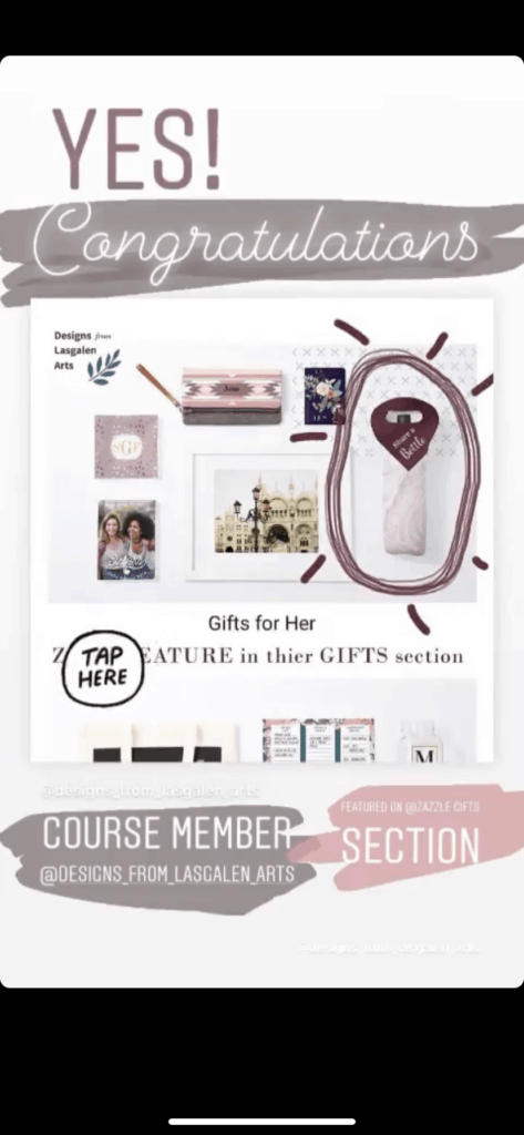 ZAZZLE SUCCESS STORY #12: One of our course members being featured on the Zazzle Gifts section. 